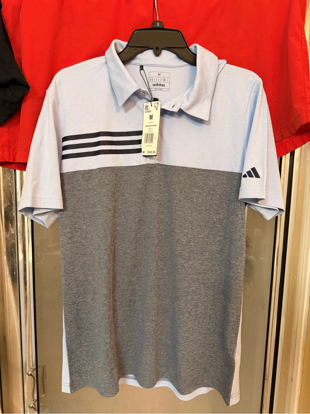 adidas Light Blue and Gray Colorblock Golf Polo
